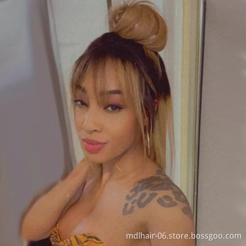 Ombre Color Lace Front Human Hair Wigs Honey Blonde Ombre Short Bob Brazilian Remy Hair #1b/27 180 density 13X4 Lace Front Wigs